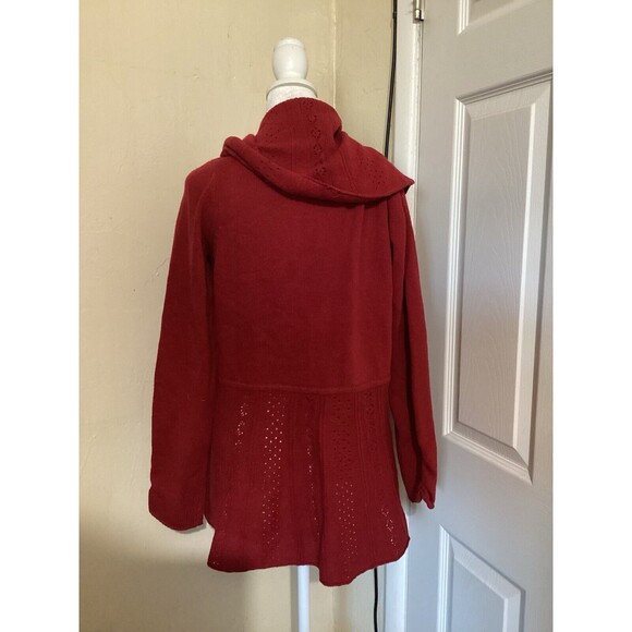 Knitted & Knotted Red Eyelet Collared Open Knit Sweater Wool Blend L - Picture 4 of 6